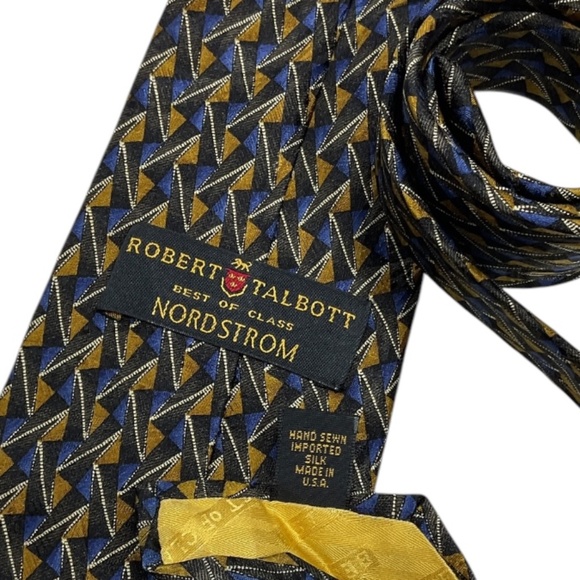 🆕ROBERT TALBOTT Black/Blue/Beige Geometric Silk LUXURY Tie HANDMADE USA - Picture 3 of 5